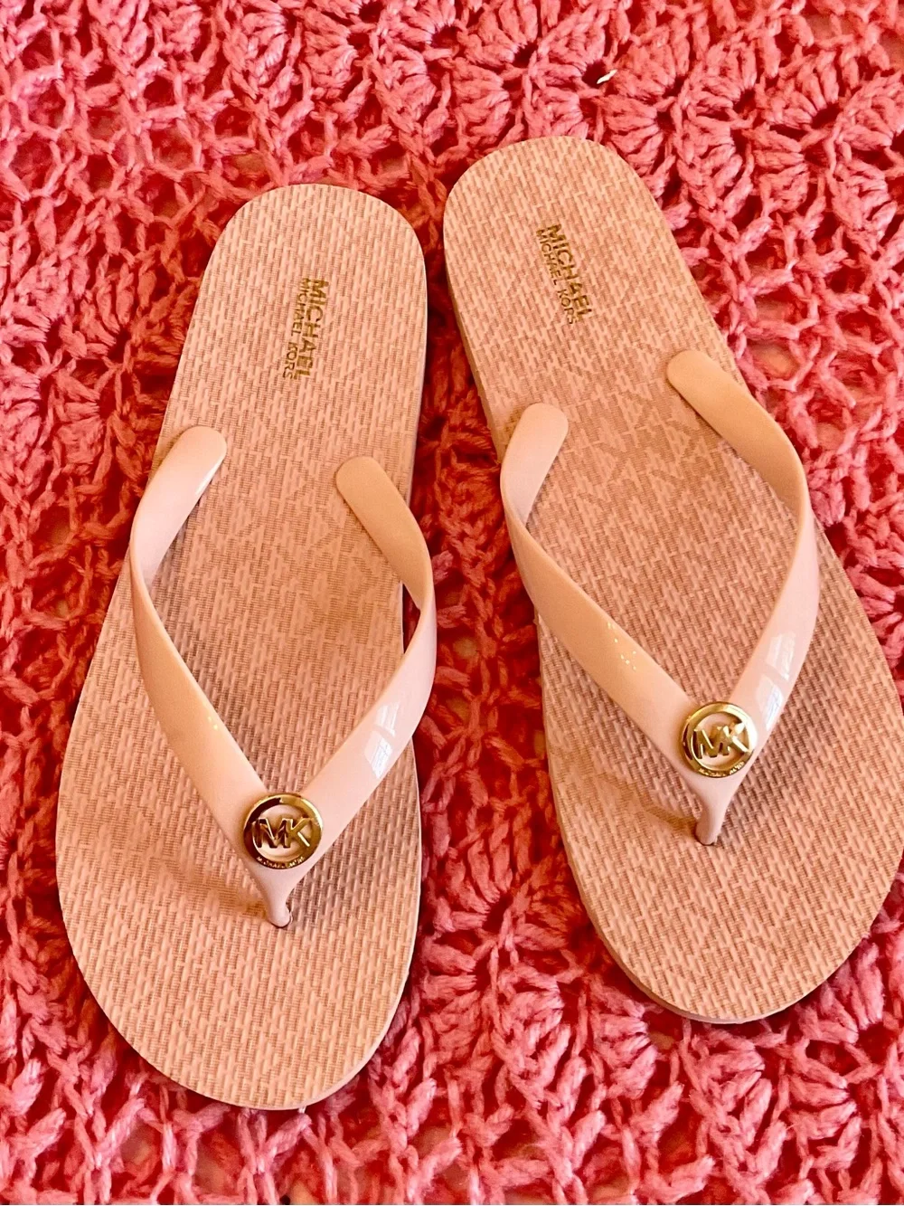 Michael Kors Blush Patent Logo Thong Sandals